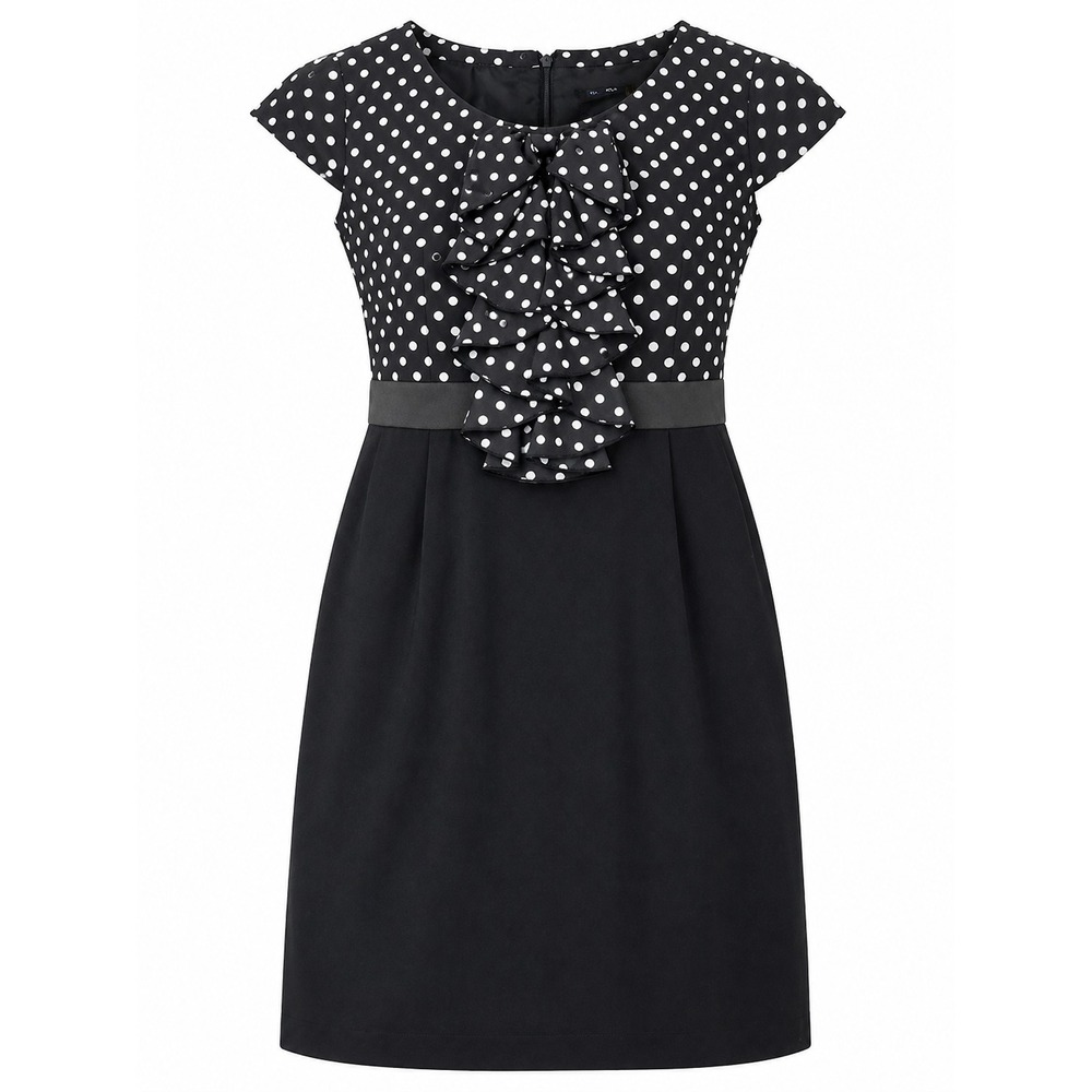 Ellen Tracy Womens Dress Size 16 Black Polka Dot Fit Flare Belted Classic Chic‎